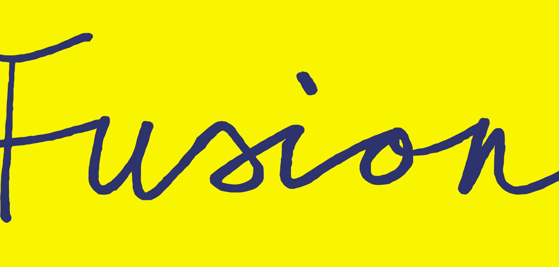 Blauer Schriftzug Fusion auf gelbem Grund (Grafik: LWL)